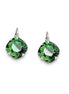 Crystal square drop earrings green,rhodium silver