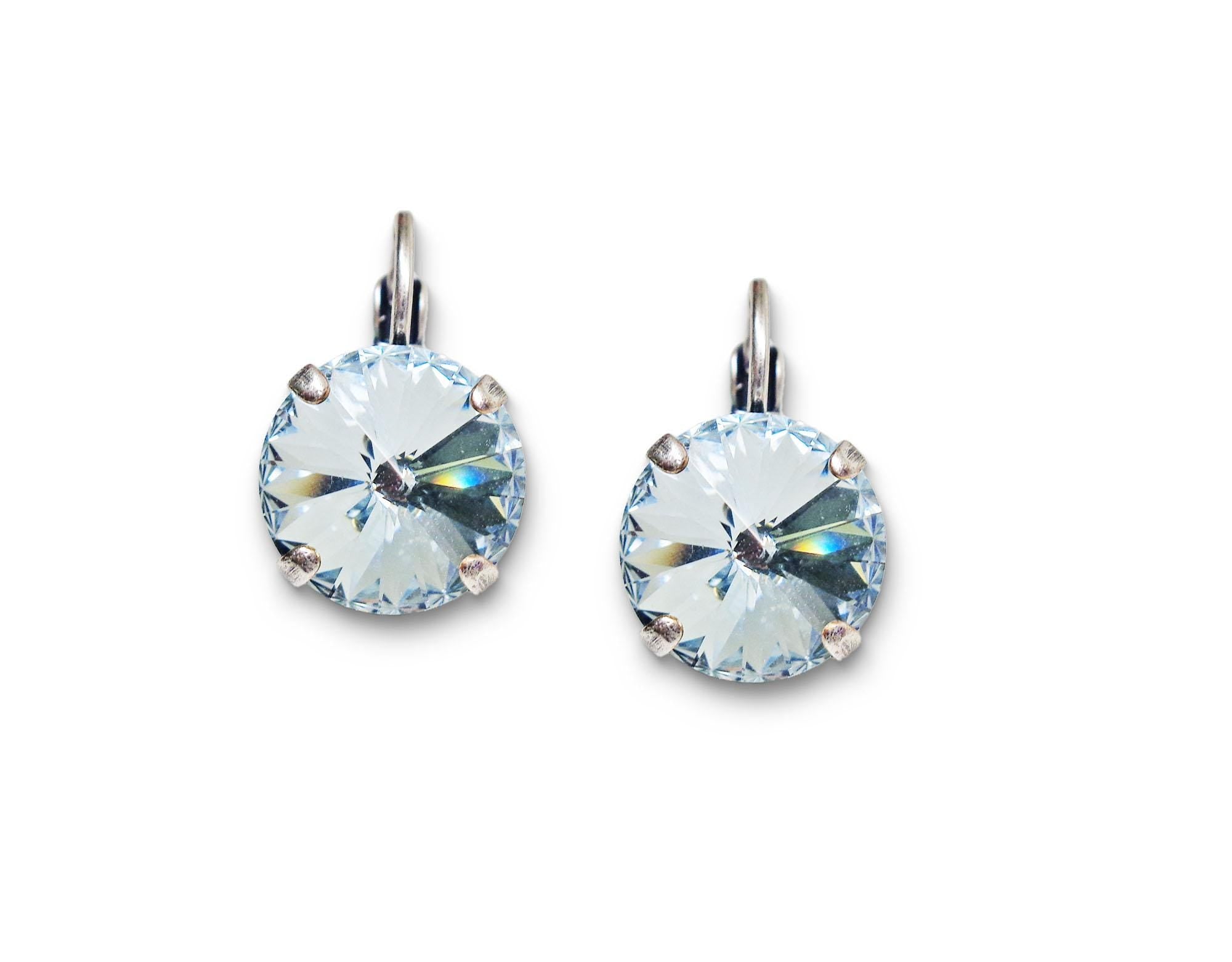 Crystal rivoli drop earrings azure blue,antique silver