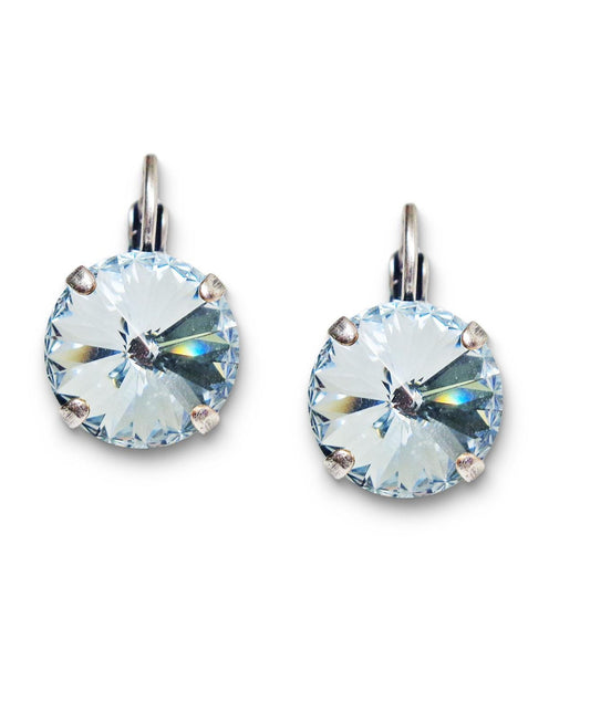 Crystal rivoli drop earrings azure blue,antique silver