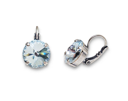 Crystal rivoli drop earrings azure blue,antique silver