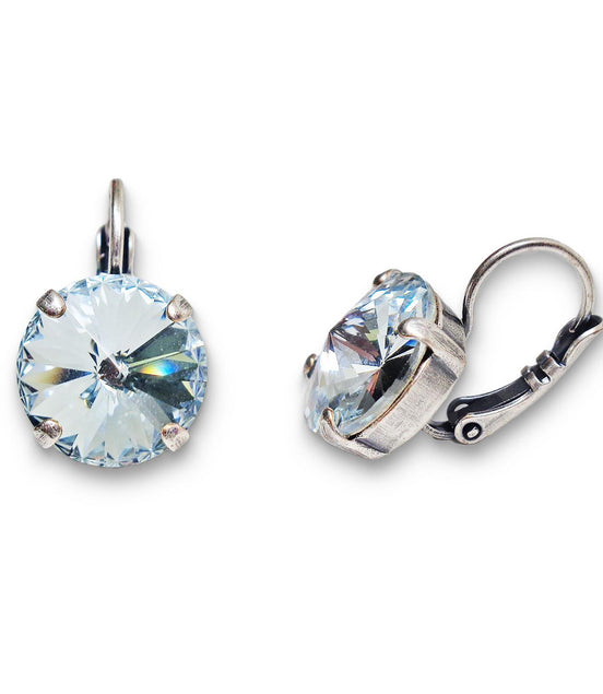 Crystal rivoli drop earrings azure blue,antique silver