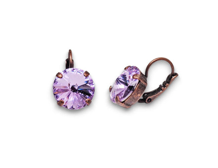 Crystal rivoli drop earrings violet,antique copper