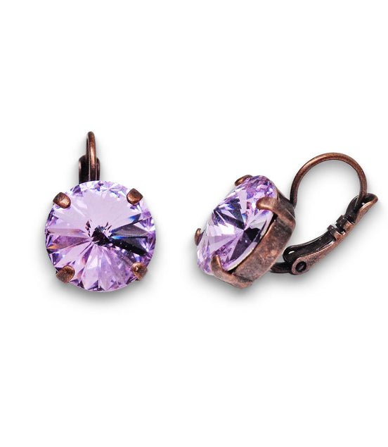 Crystal rivoli drop earrings violet,antique copper