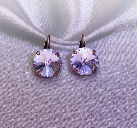 Crystal rivoli drop earrings violet,antique copper