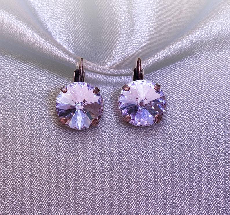 Crystal rivoli drop earrings violet,antique copper