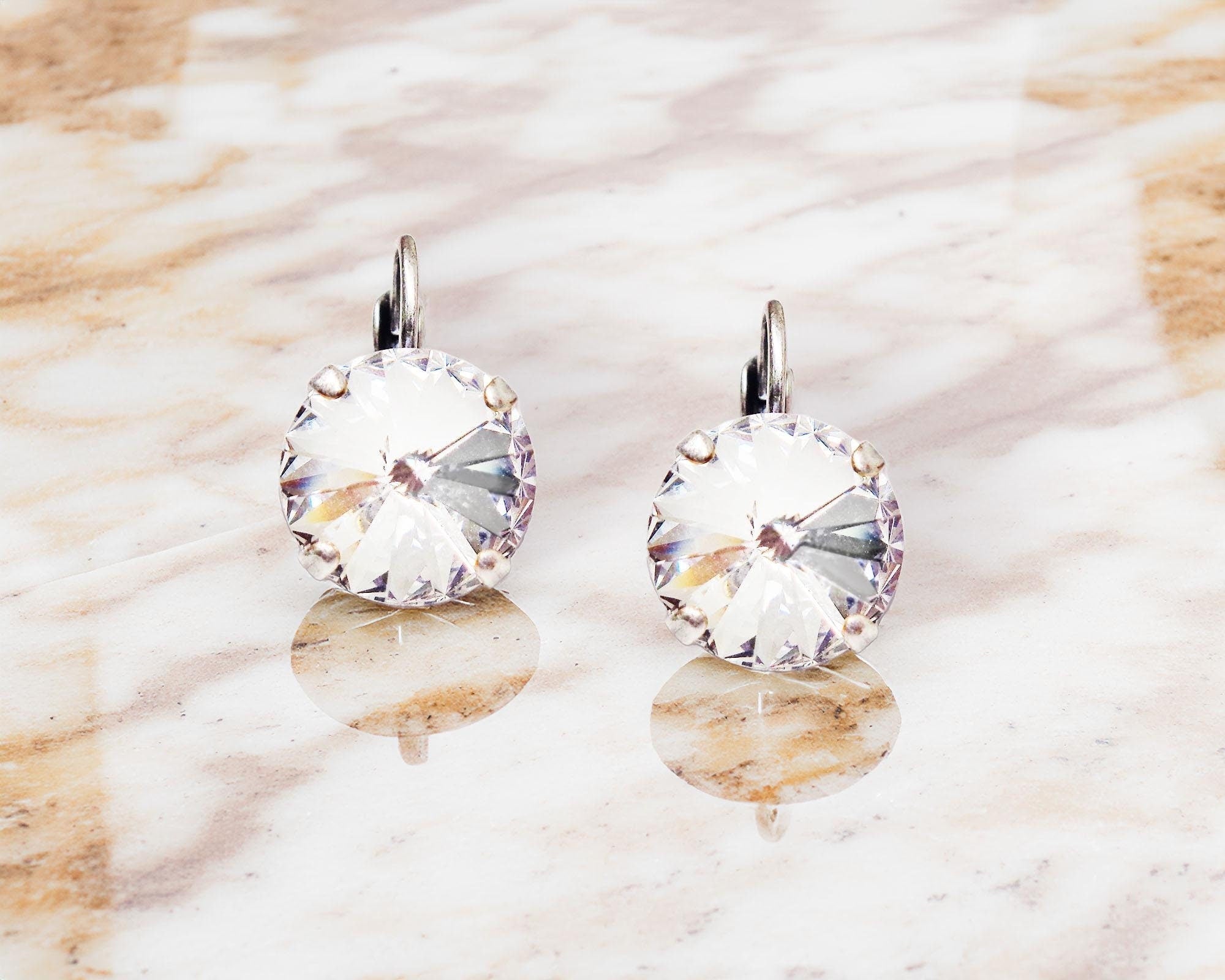 Crystal rivoli drop earrings clear crystal,antique silver