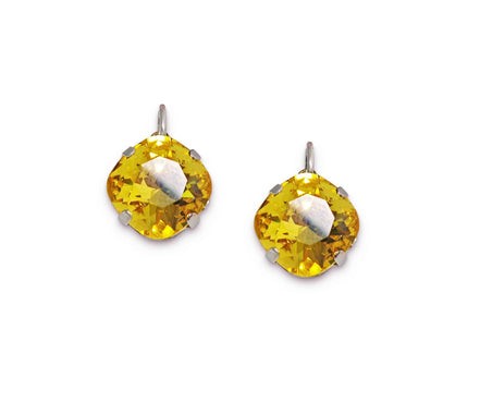 Crystal square drop earrings yellow,rhodium silver