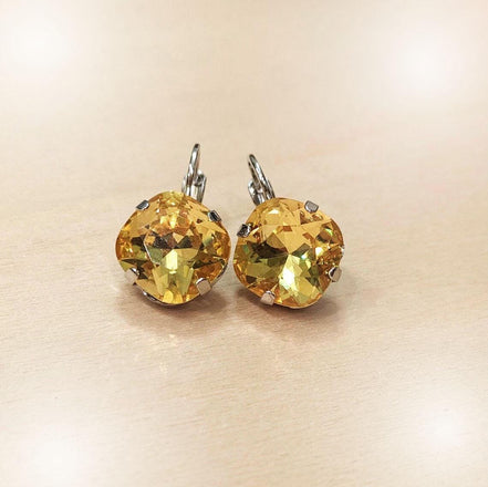 Crystal square drop earrings yellow,rhodium silver
