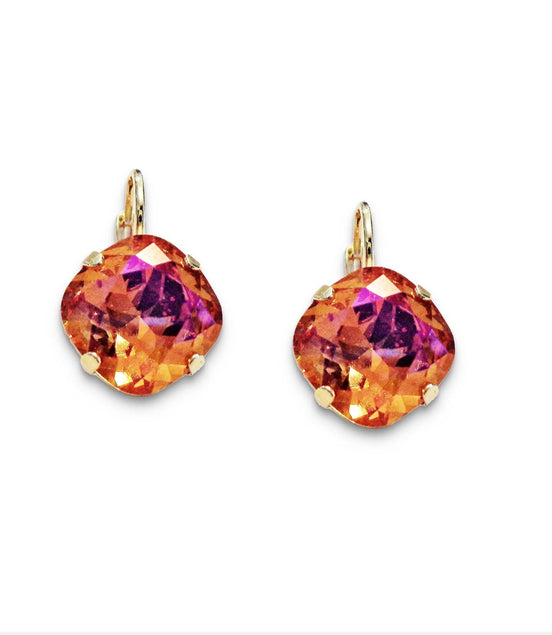 Crystal  square drop earrings pink astral,gold plated