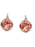 Crystal  square drop earrings rose peach ,rhodium silver