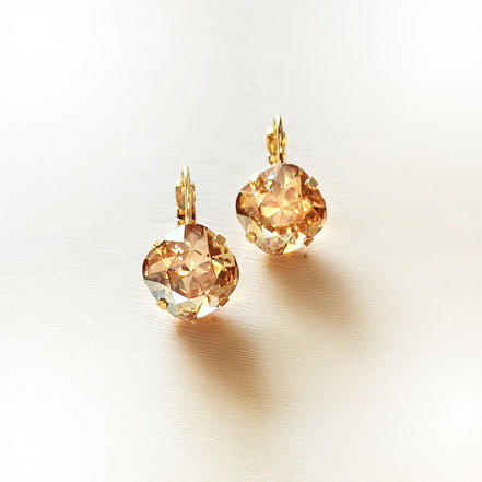 Crystal  square drop earrings golden shadow ,gold plated