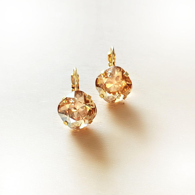 Crystal  square drop earrings golden shadow ,gold plated