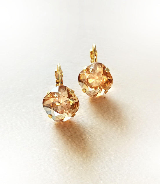 Crystal  square drop earrings golden shadow ,gold plated