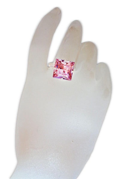 Crystal princess square ring light rose,silver plated