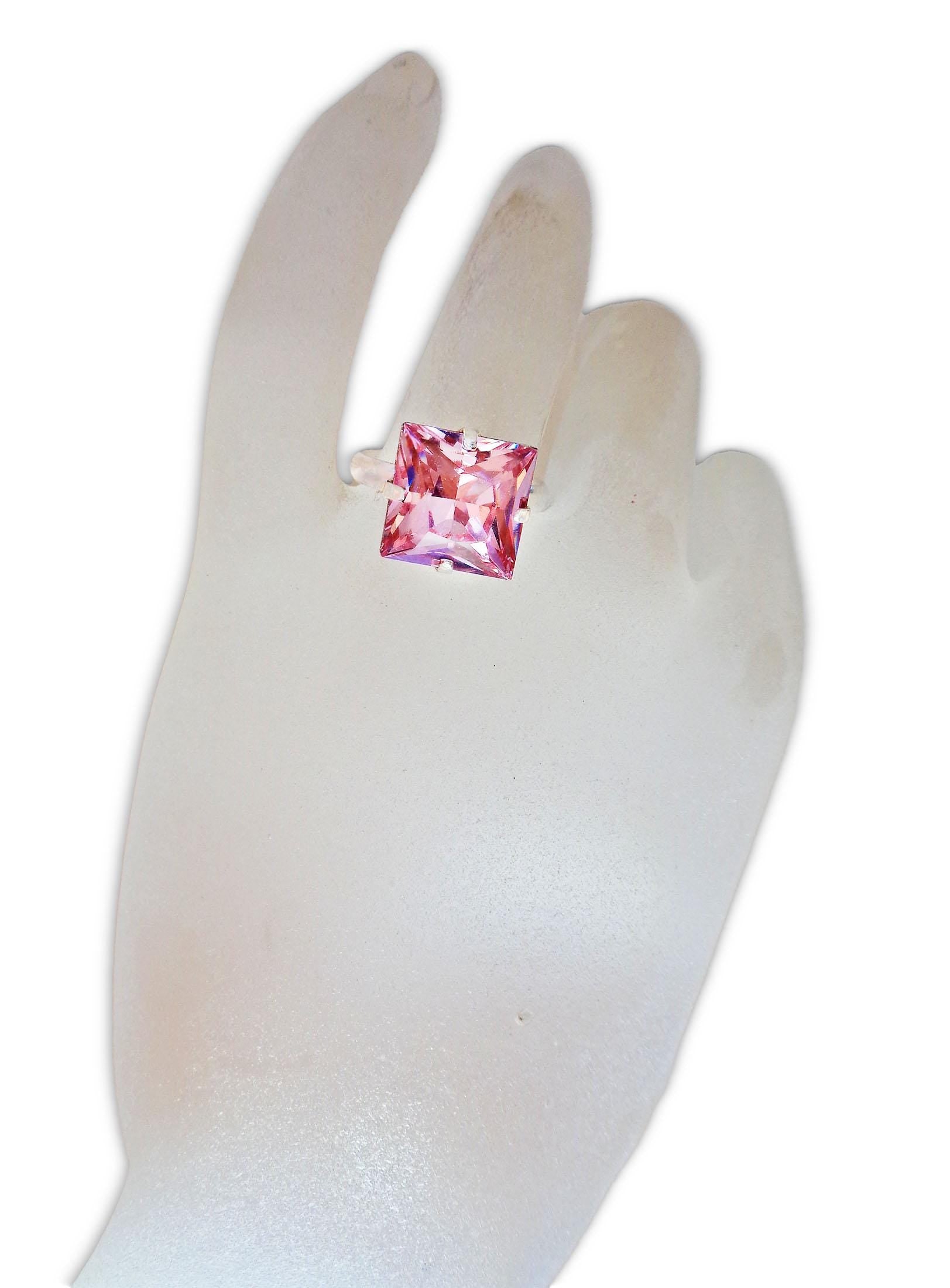 Crystal princess square ring light rose,silver plated