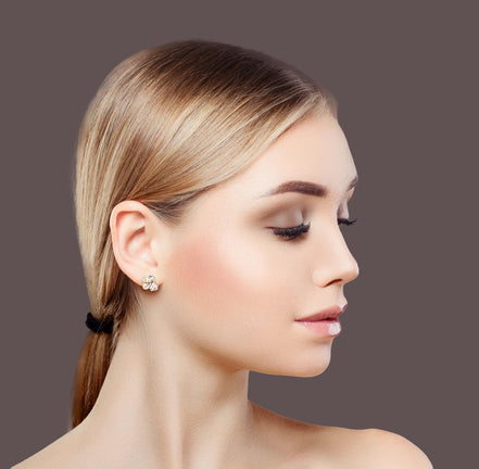 Crystal mini multistone stud earrings,clear crystal,gold plated