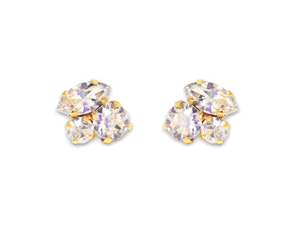 Crystal mini multistone stud earrings,clear crystal,gold plated