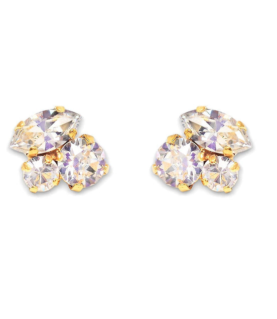 Crystal mini multistone stud earrings,clear crystal,gold plated