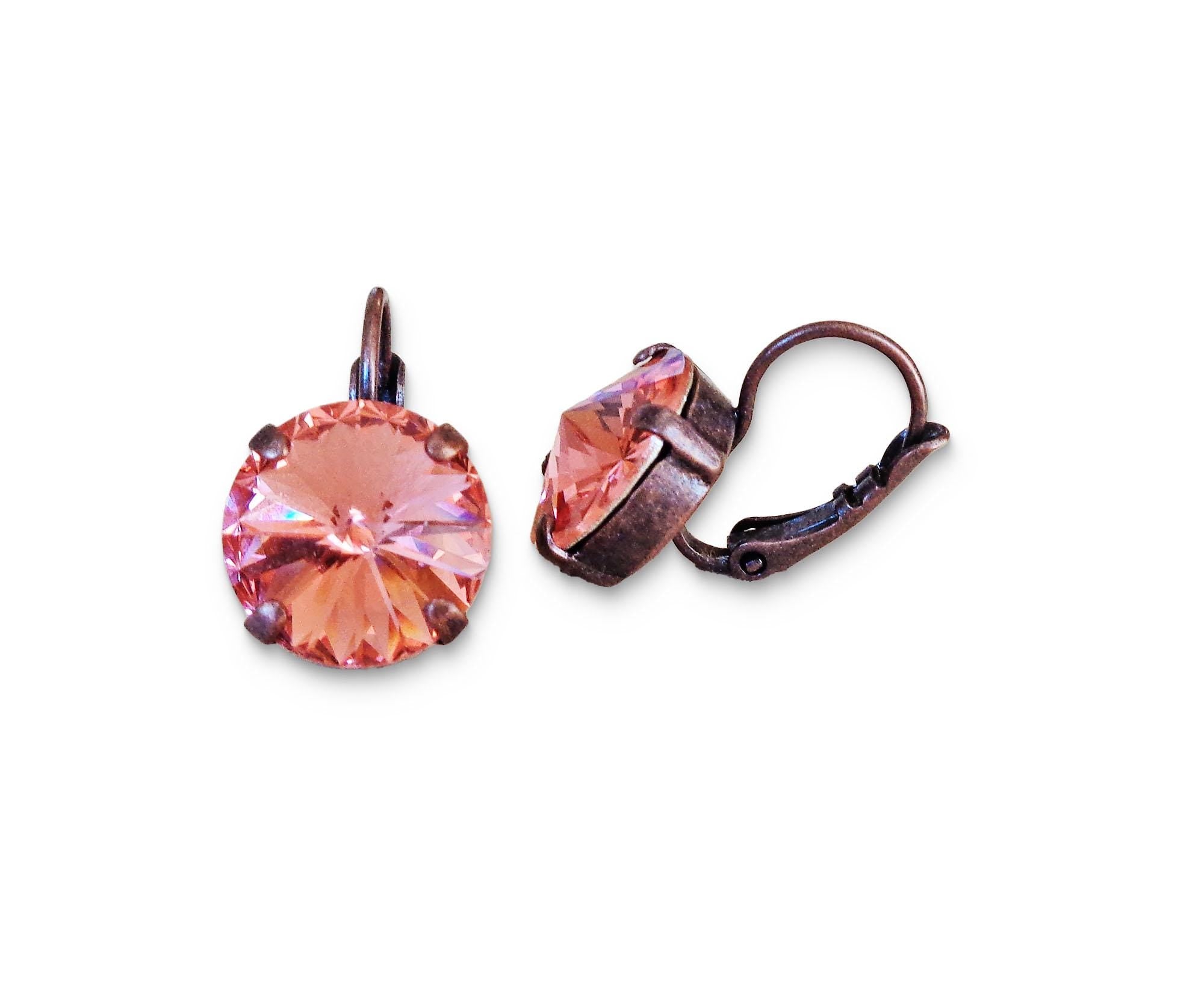 Crystal rivoli drop earrings rose peach,antique copper
