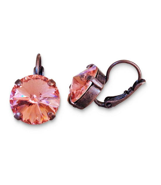 Crystal rivoli drop earrings rose peach,antique copper