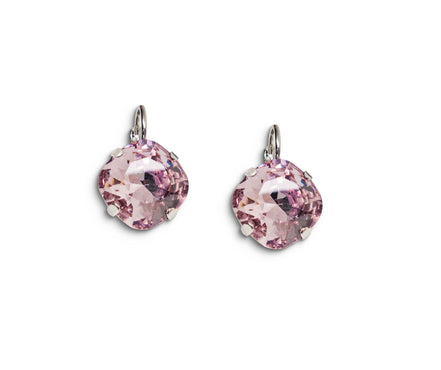 Crystal square drop earrings light amethyst ,rhodium silver