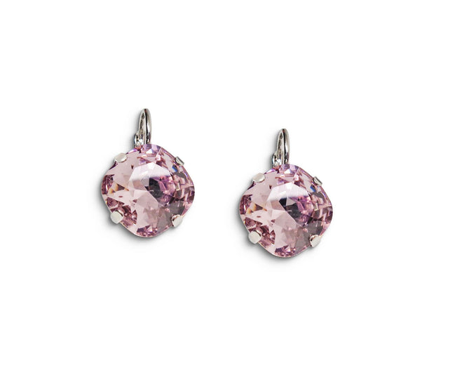 Crystal square drop earrings light amethyst ,rhodium silver