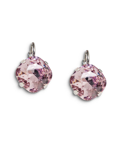 Crystal square drop earrings light amethyst ,rhodium silver