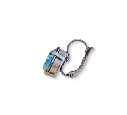 Crystal  square drop earrings  erinite green shimmer,antique silver