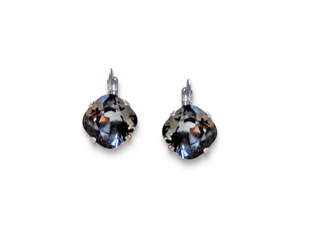 Crystal  square drop earrings black diamond,rhodium silver