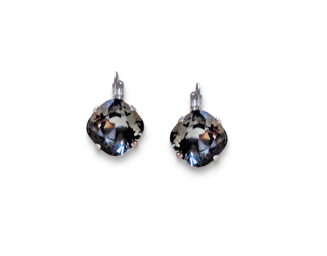 Crystal  square drop earrings black diamond,rhodium silver