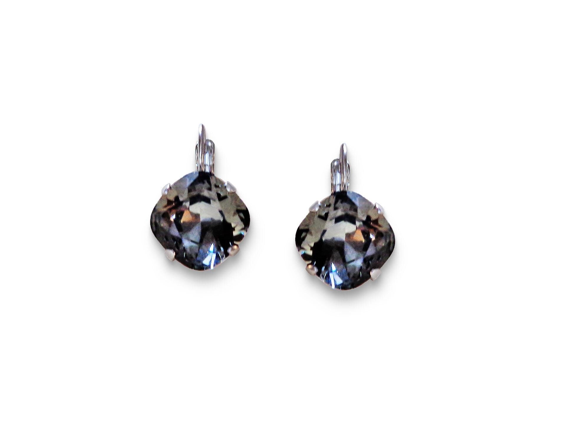 Crystal  square drop earrings black diamond,rhodium silver
