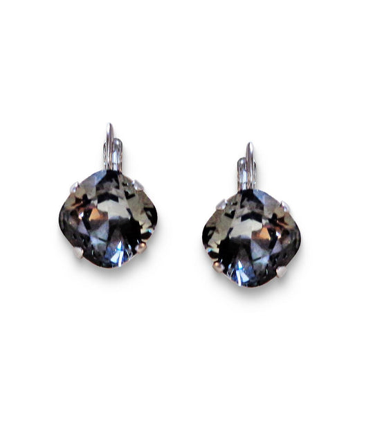 Crystal  square drop earrings black diamond,rhodium silver