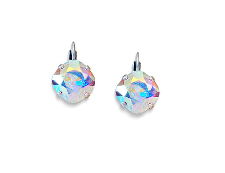 Crystal square drop earrings clear=crystal AB,antique silver