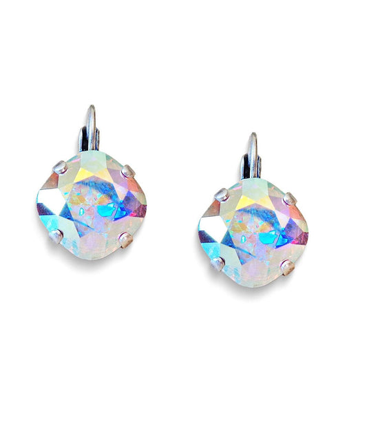 Crystal square drop earrings clear=crystal AB,antique silver