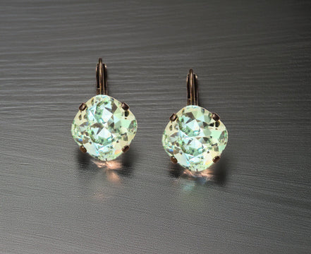 Crystal  square drop earrings chrysolite green,antique brass