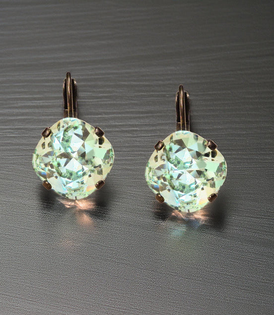 Crystal  square drop earrings chrysolite green,antique brass