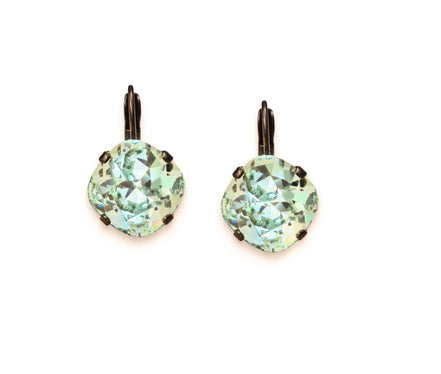Crystal  square drop earrings chrysolite green,antique brass