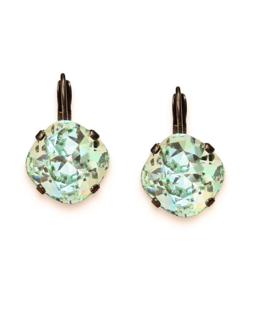 Crystal  square drop earrings chrysolite green,antique brass