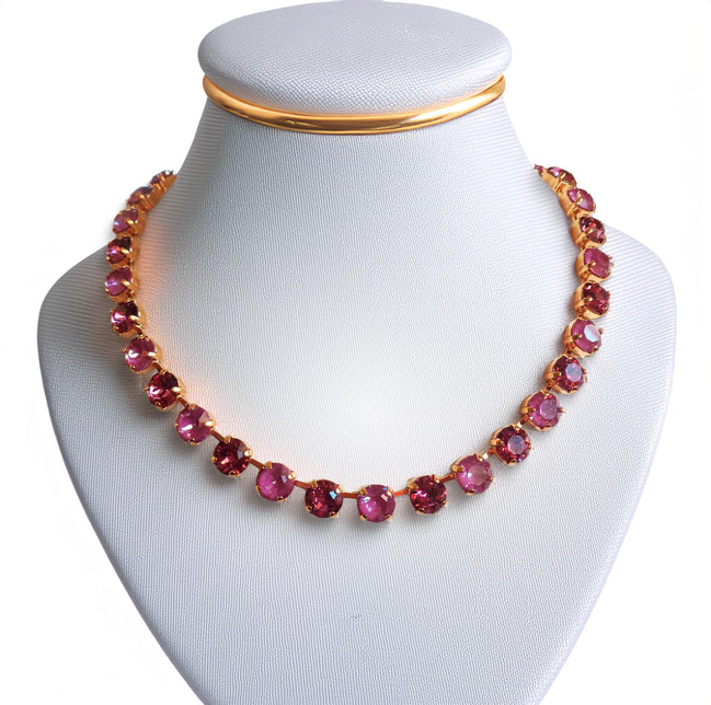 WINTER ORCHIDS crystal tennis necklace,yellow gold plated