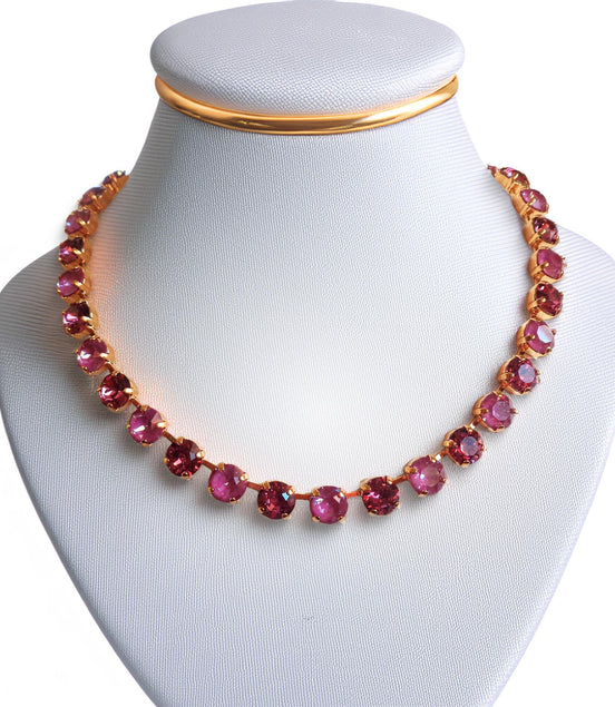 WINTER ORCHIDS crystal tennis necklace,yellow gold plated