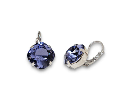 Crystal square drop earrings tanzanite