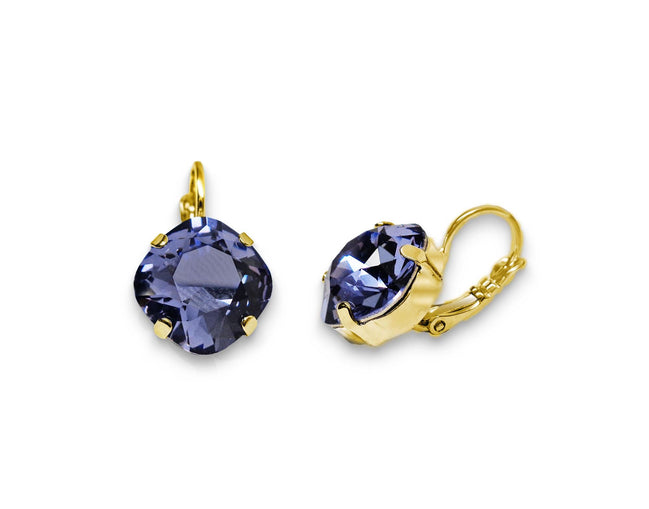 Crystal square drop earrings tanzanite
