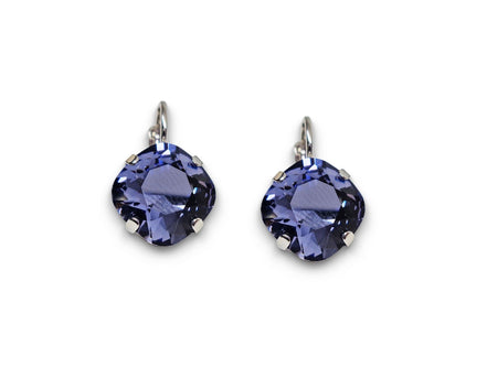 Crystal square drop earrings tanzanite