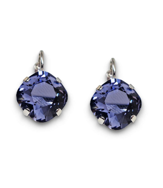 Crystal square drop earrings tanzanite