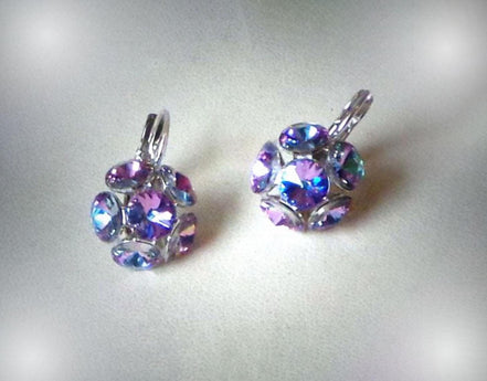 Crystal drop,vitrail light,earrings,rhodium silver