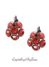 Crystal drop,bright red ,earrings,rhodium silver