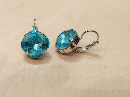 Crystal square drop earrings light turquoise