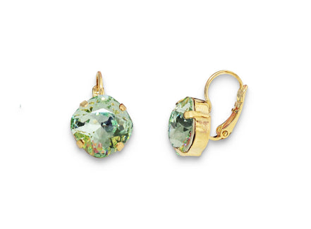 Swarovski Kristall 12 mm quadratische Ohrringe mit ausgefallenem Stein, grüner Chrysolith, vergoldet