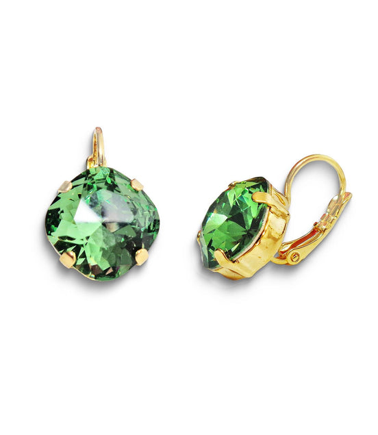 Crystal square drop earrings erinite green,goldplated