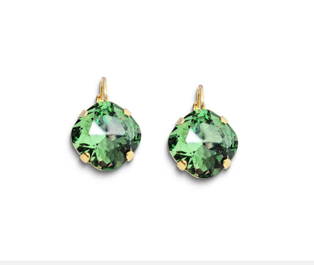 Crystal square drop earrings erinite green,goldplated
